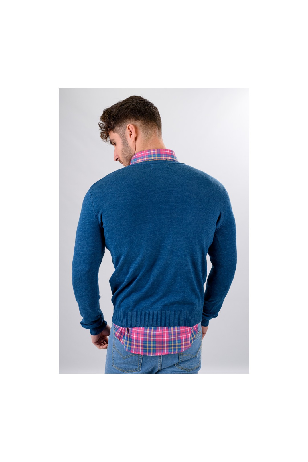 PULL-OVER À COL EN V BLEU