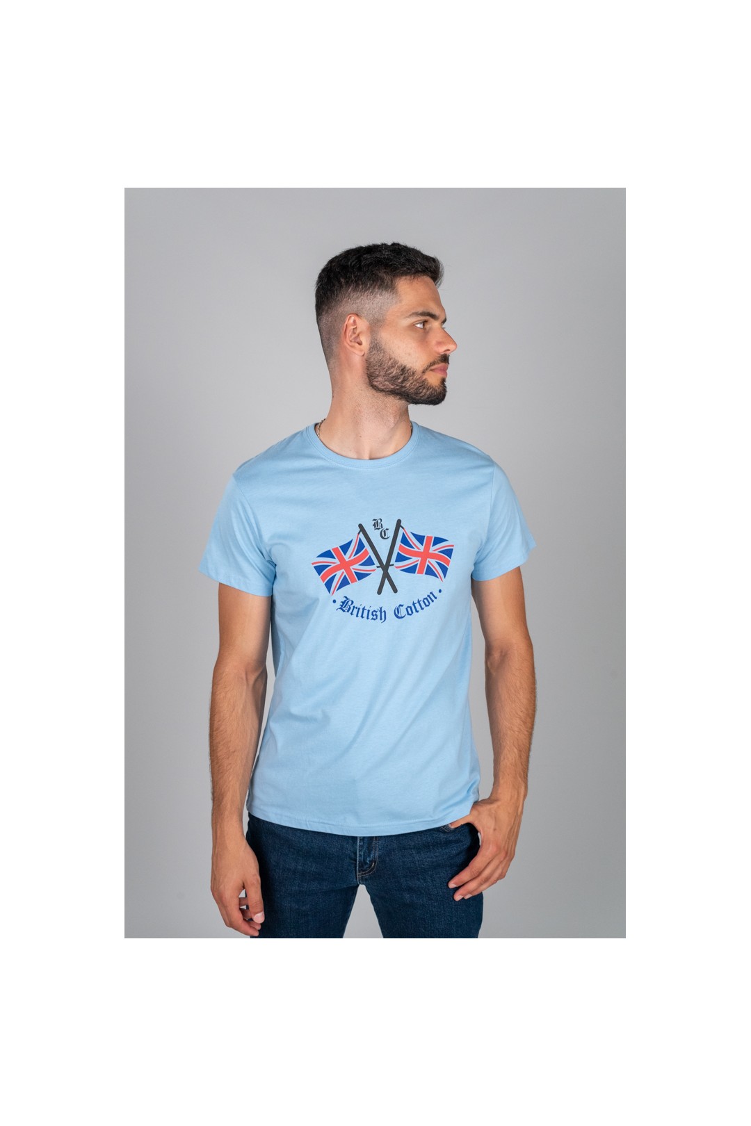 T-SHIRT BLEU CLAIR AVEC DRAPEAUX BRITANNIQUES