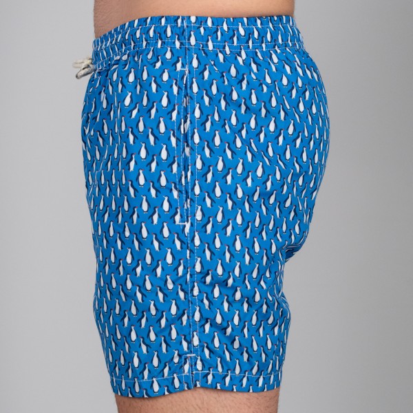 Bañador de hombre azul con pingüinos divertido para el verano. 2