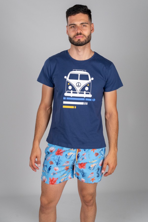 Bañador de hombre azul con estampado de dibujos marítimos. 2