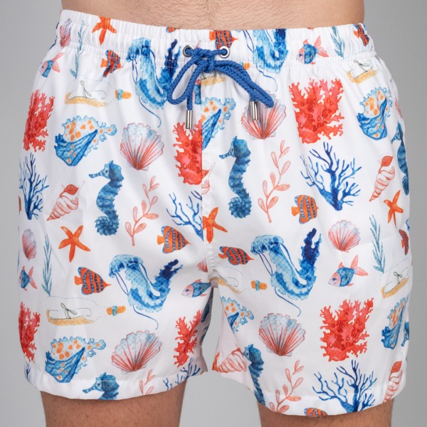 Bañador de hombre blanco con estampado de temática marina.