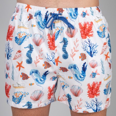 Bañador de hombre blanco con estampado de temática marina.