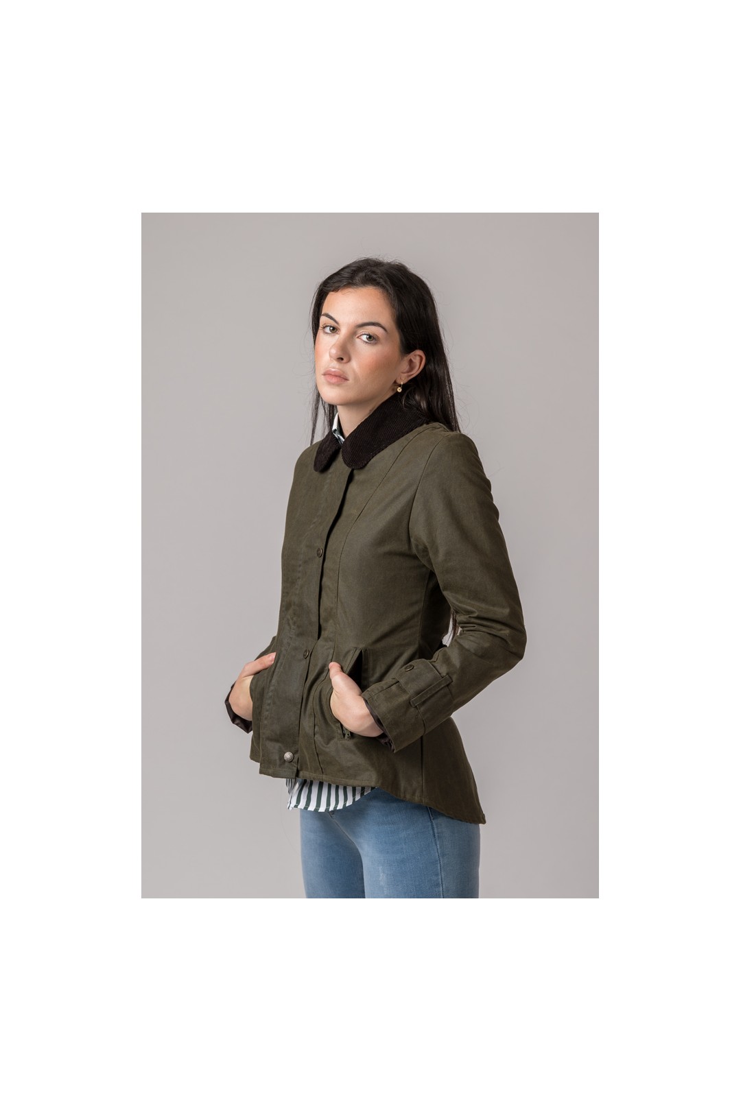CHAQUETA ENCERADA LADIES AMBRE VERDE