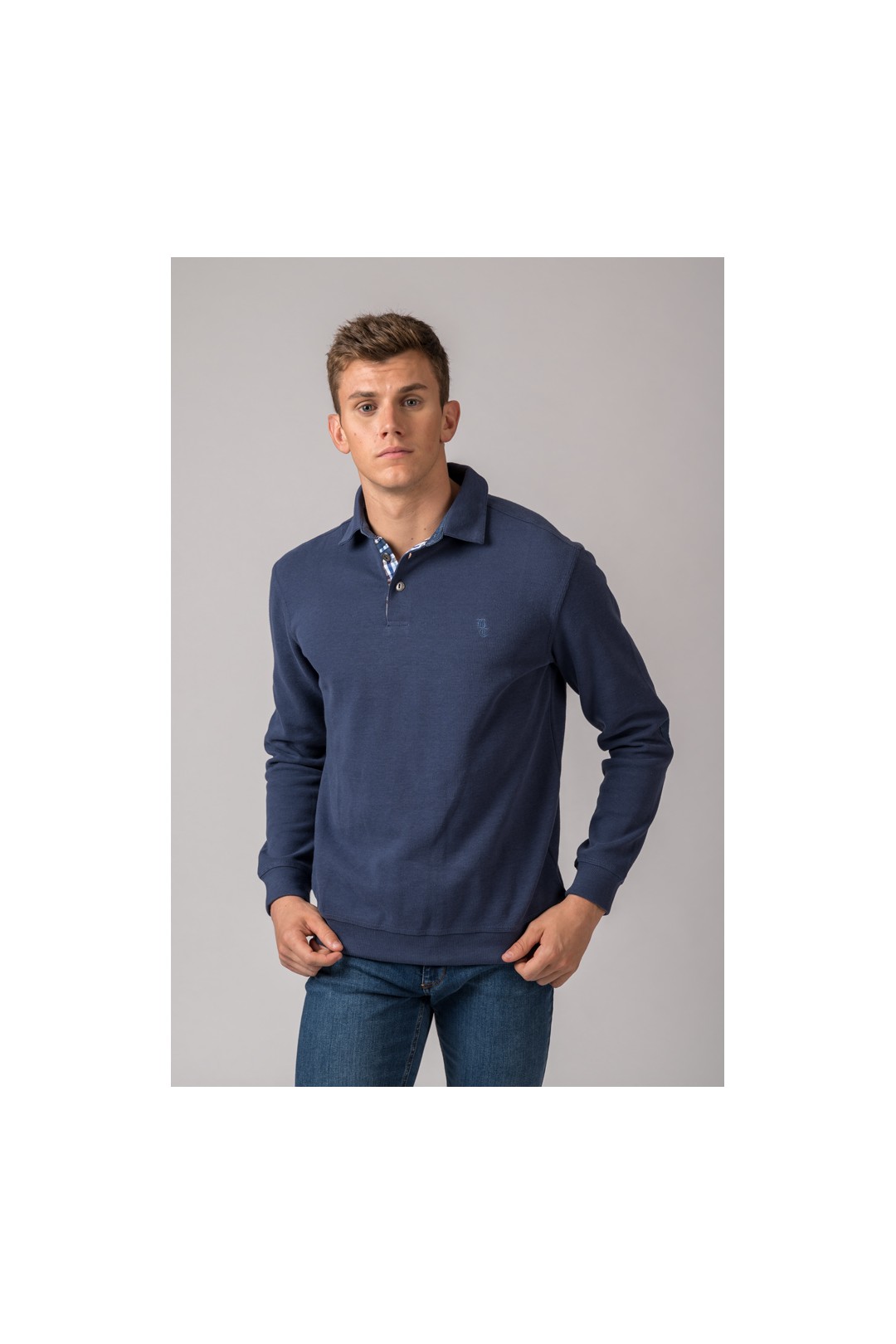 POLO BLEU MARINE À MANCHES LONGUES