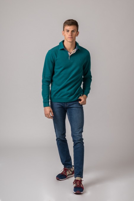 POLO MANGA LARGA VERDE PETROL