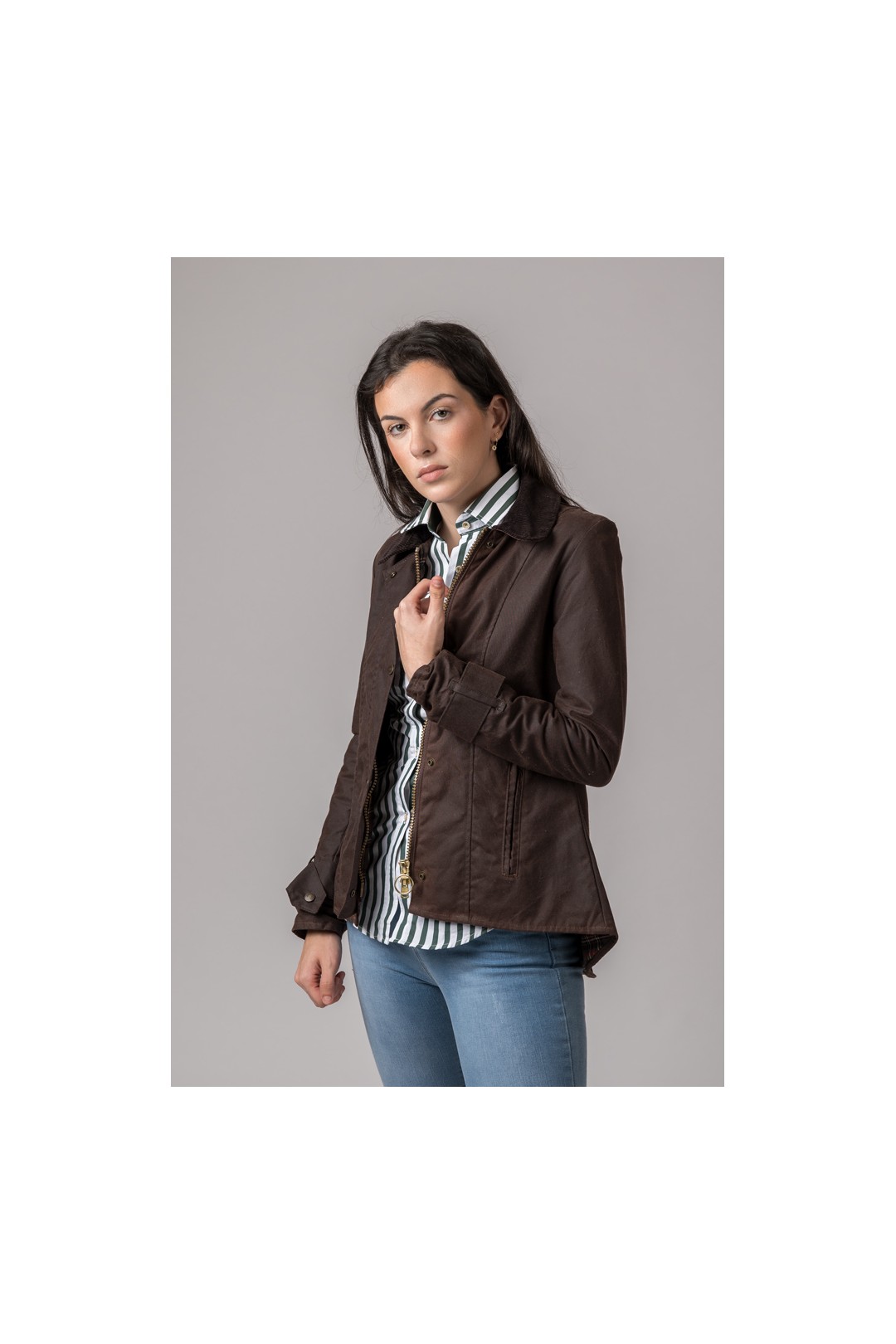 CHAQUETA ENCERADA LADIES AMBRE. COLOR MARRÓN