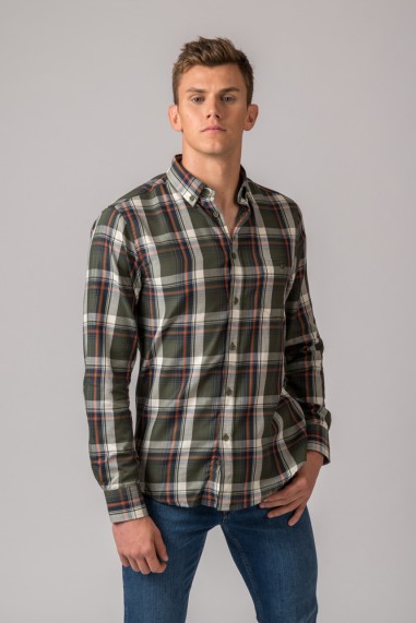 CAMISA VIYELA CUADRO VERDE Y NARANJA