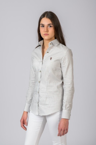 CAMISA DE MUJER A CUADROS VERDE Y MARRÓN