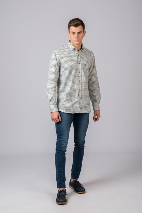 CHEMISE À CARREAUX VERTS ET BRUNS