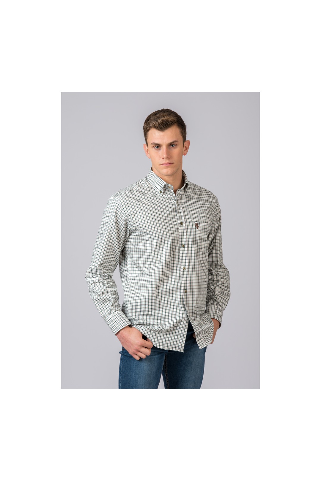 CAMISA CUADROS VERDE Y MARRÓN