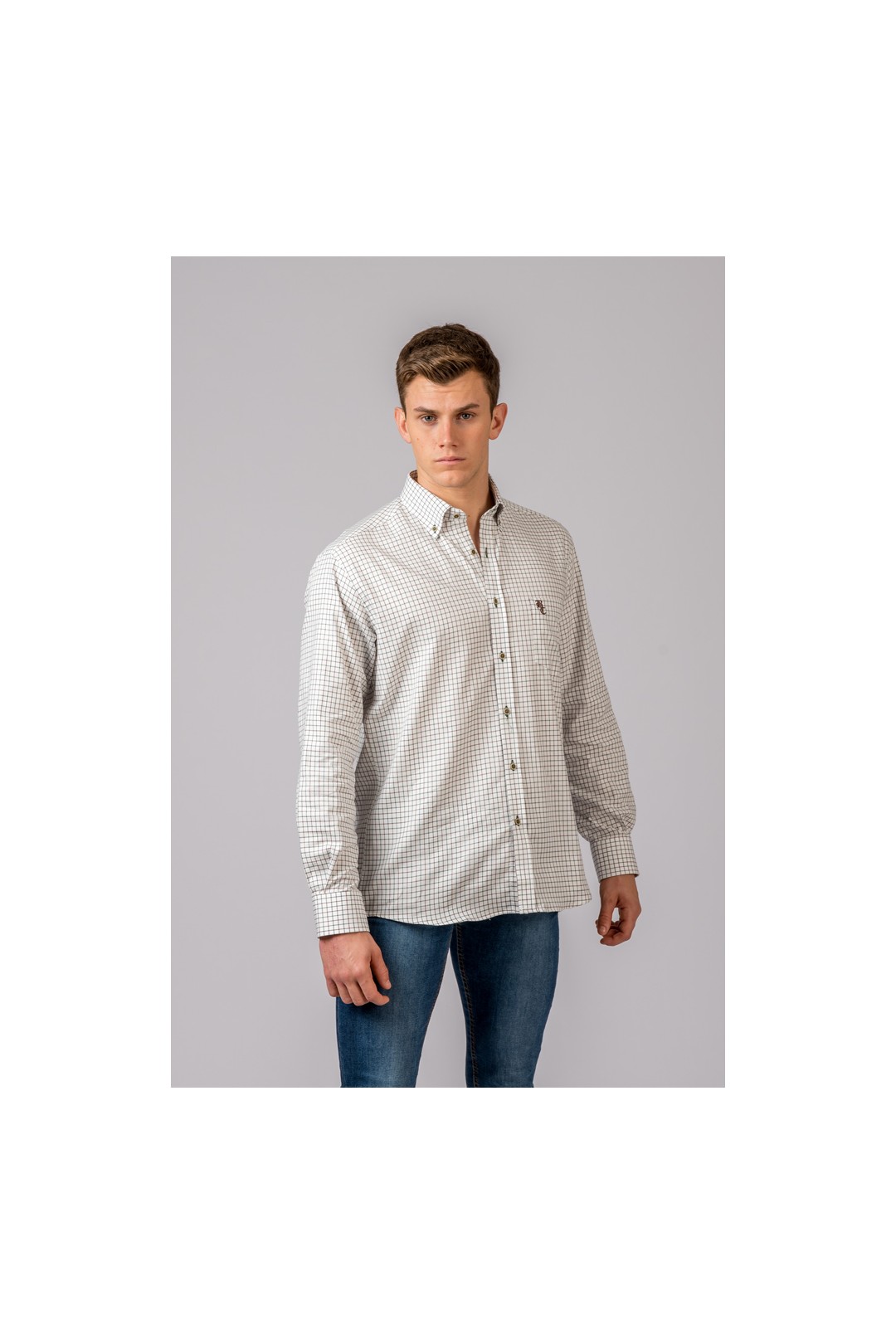CHEMISE À CARREAUX BRUNS ET VERTS