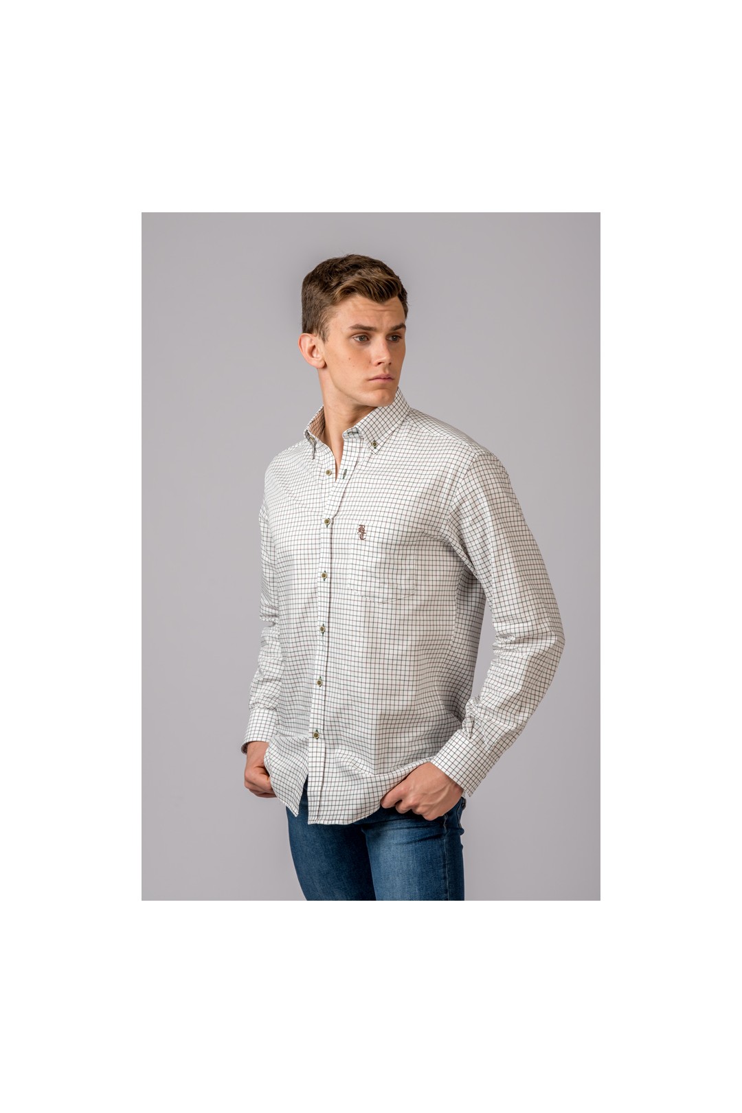 CHEMISE À CARREAUX BRUNS ET VERTS
