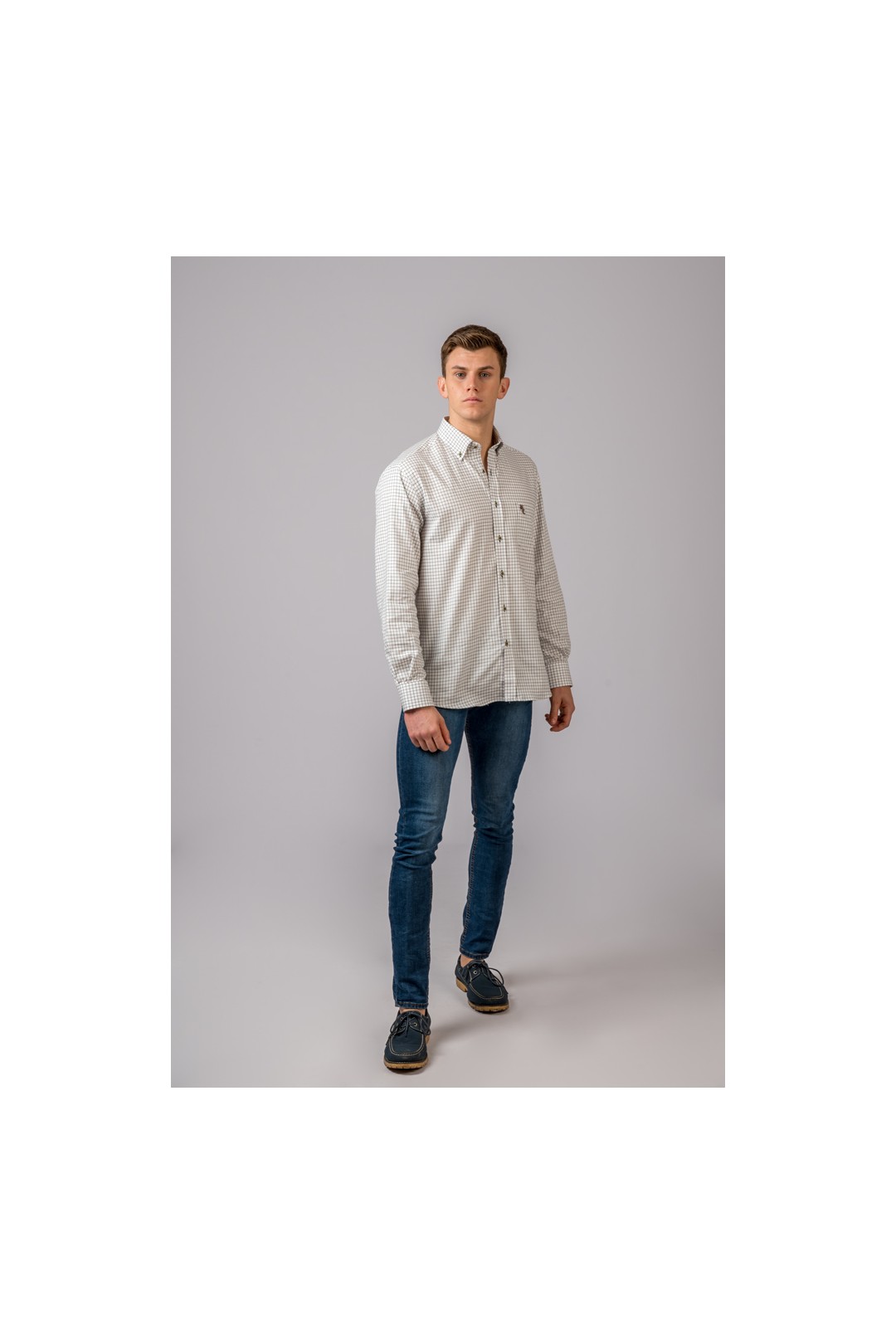 CHEMISE À CARREAUX BRUNS ET VERTS