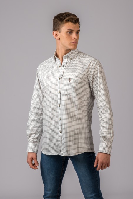 CHEMISE À CARREAUX BRUNS ET VERTS