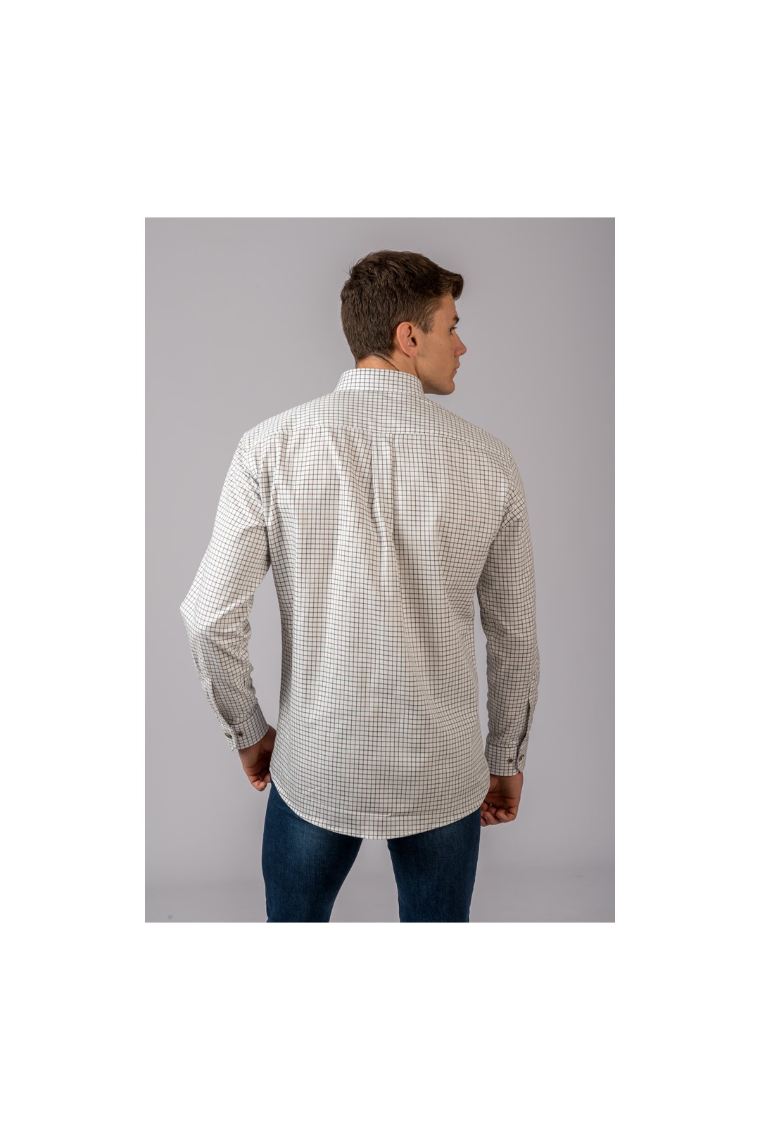 CHEMISE À CARREAUX BRUNS ET VERTS