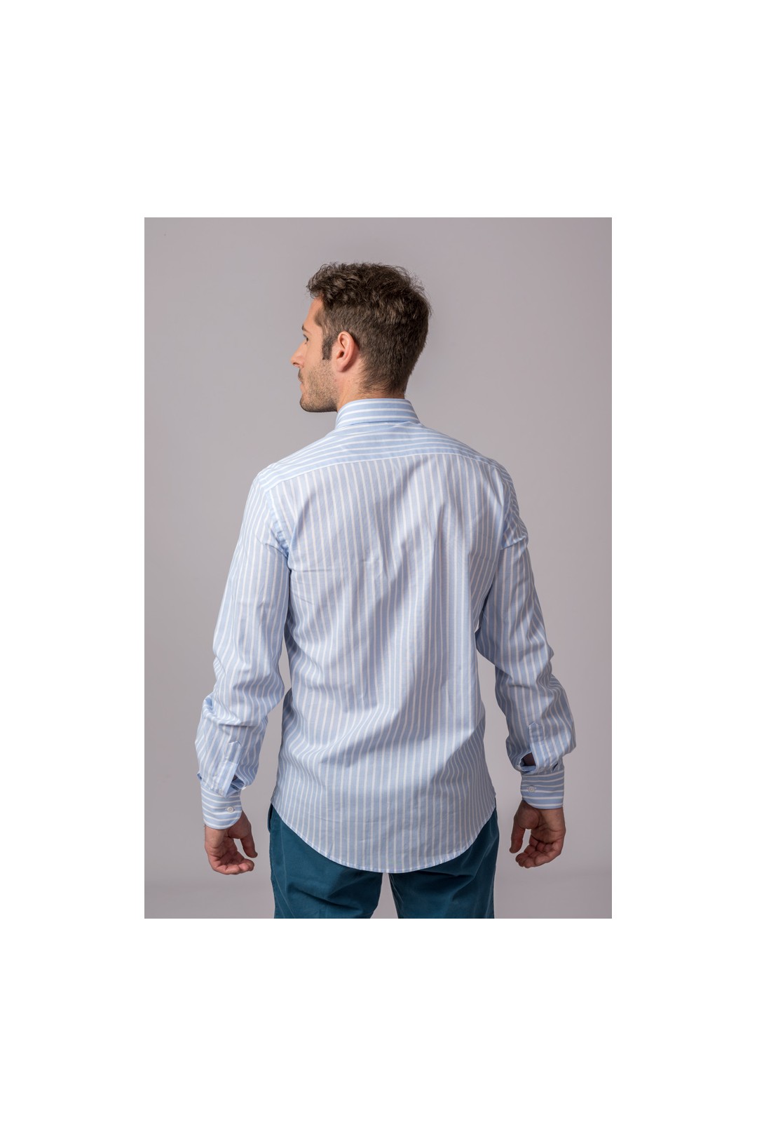 CAMISA RAYAS CELESTE Y BLANCO