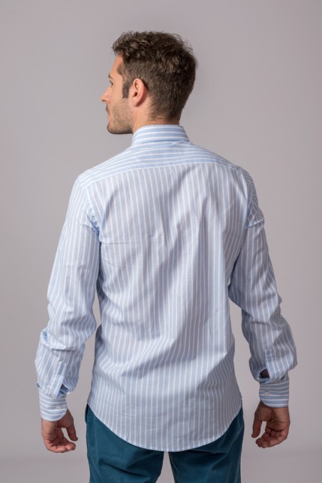 CAMISA RAYAS CELESTE Y BLANCO