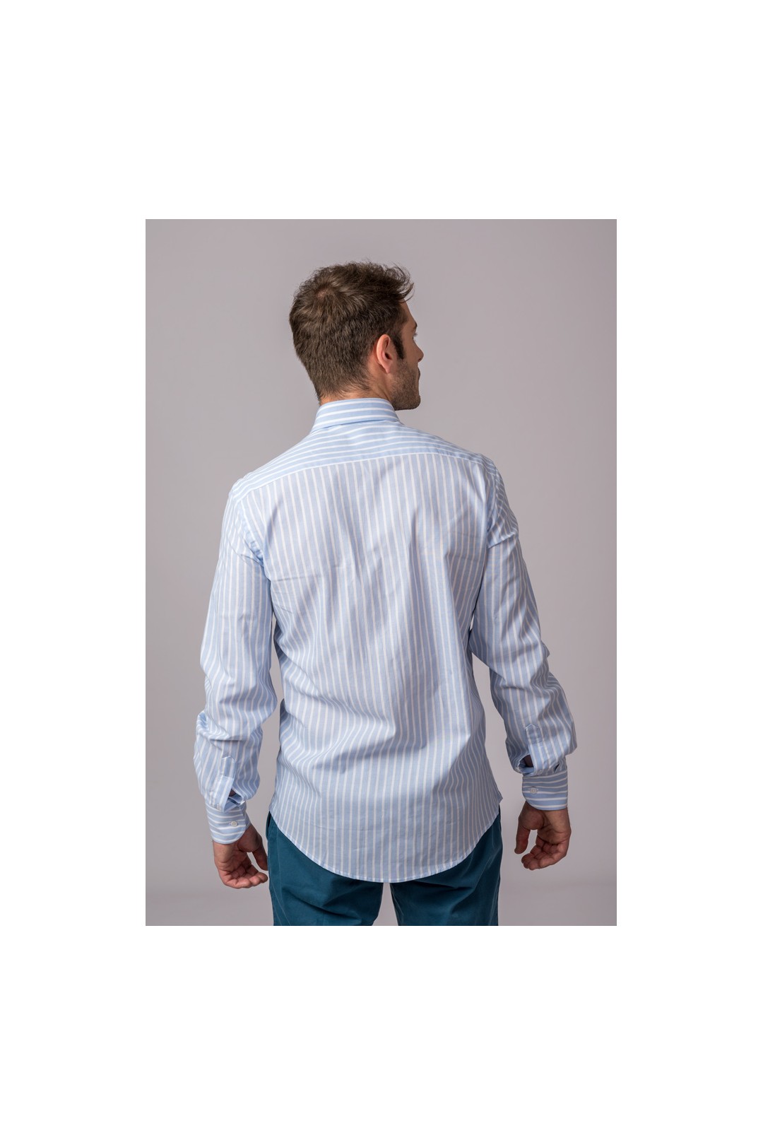 CAMISA RAYAS CELESTE Y BLANCO
