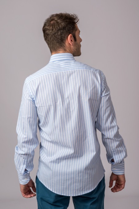 CAMISA RAYAS CELESTE Y BLANCO