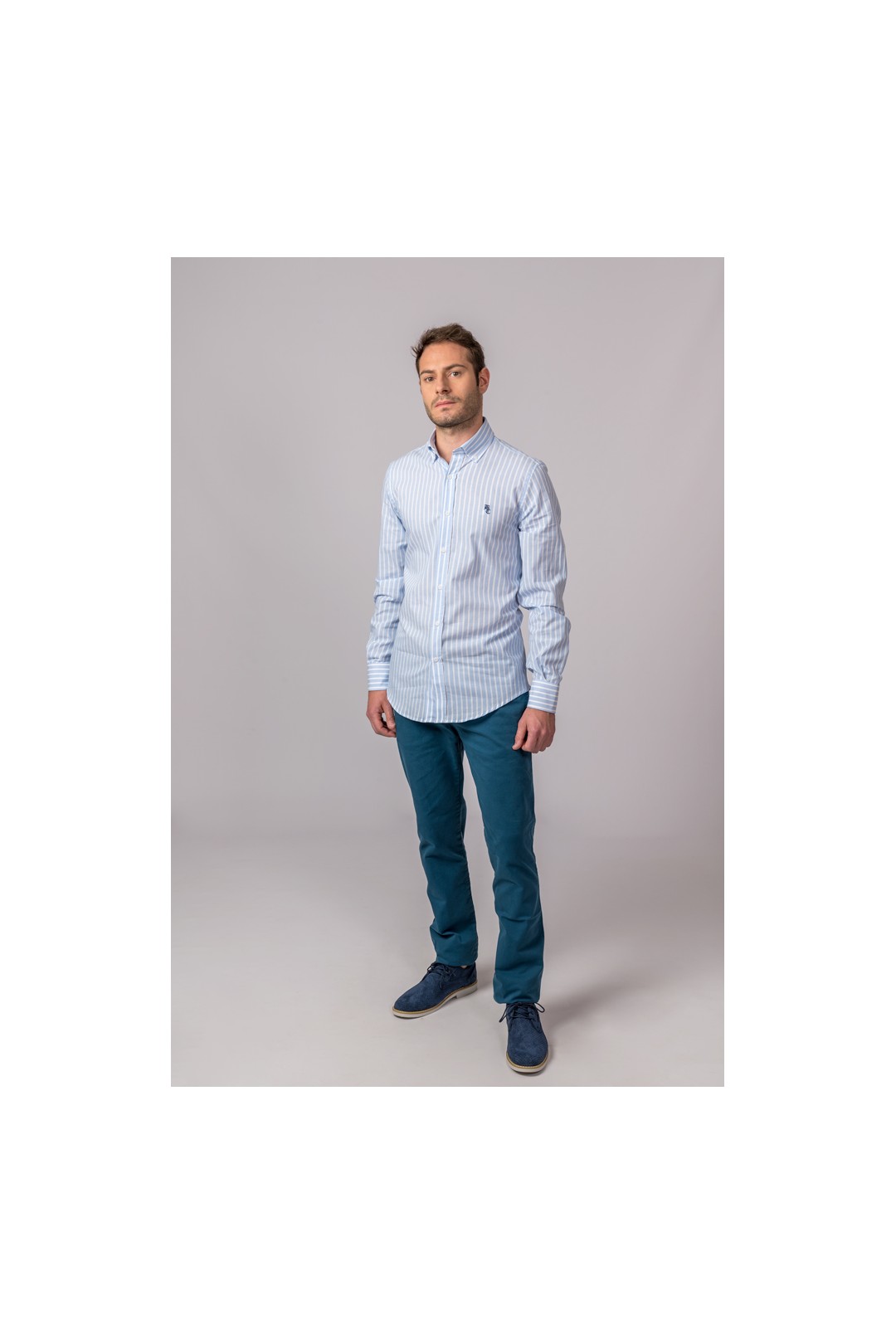 CAMISA RAYAS CELESTE Y BLANCO