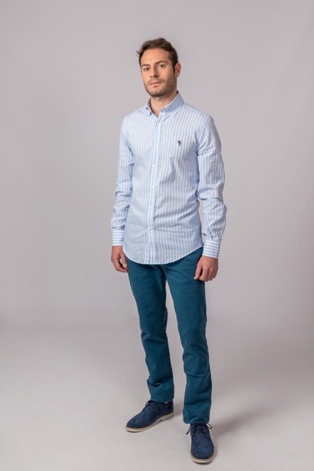 CAMISA RAYAS CELESTE Y BLANCO