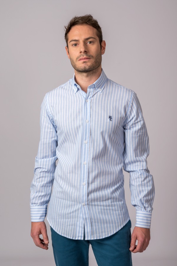 CAMISA RAYAS CELESTE Y BLANCO