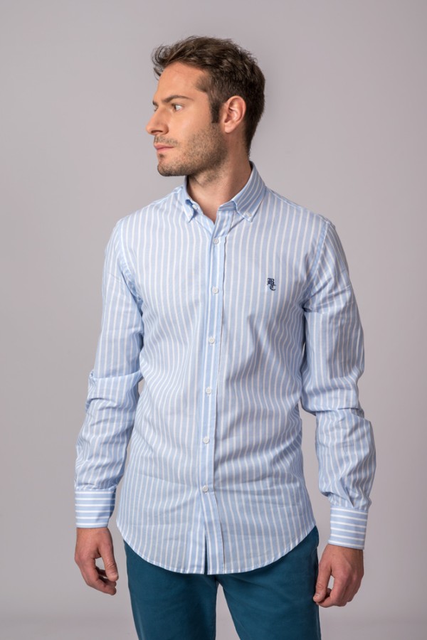 CAMISA RAYAS CELESTE Y BLANCO 2