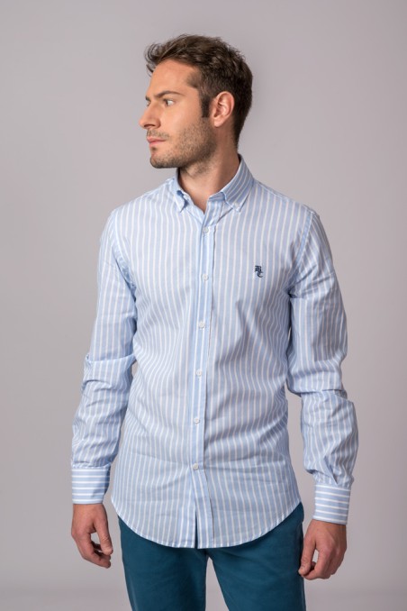 CAMISA RAYAS CELESTE Y BLANCO