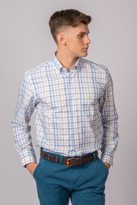 CAMISA CUADROS CELESTE, GRIS, AMARILLO Y AZUL