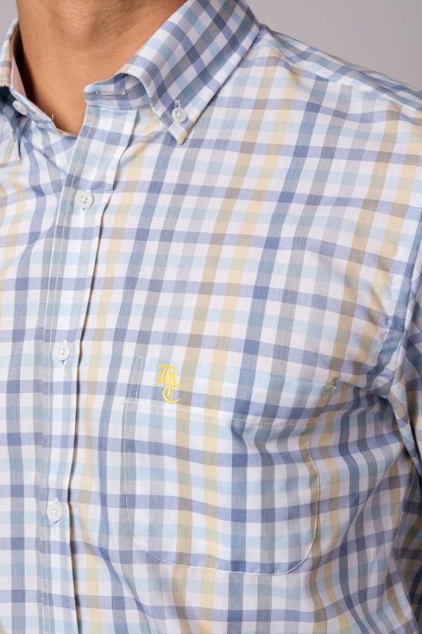 CHEMISE À CARREAUX BLEU CLAIR, GRIS, JAUNE ET BLEU 2
