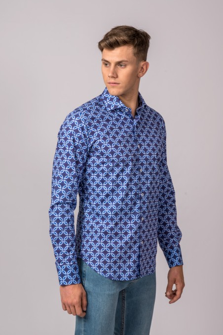 CAMISA FLOR MARINO, CELESTE Y BLANCO