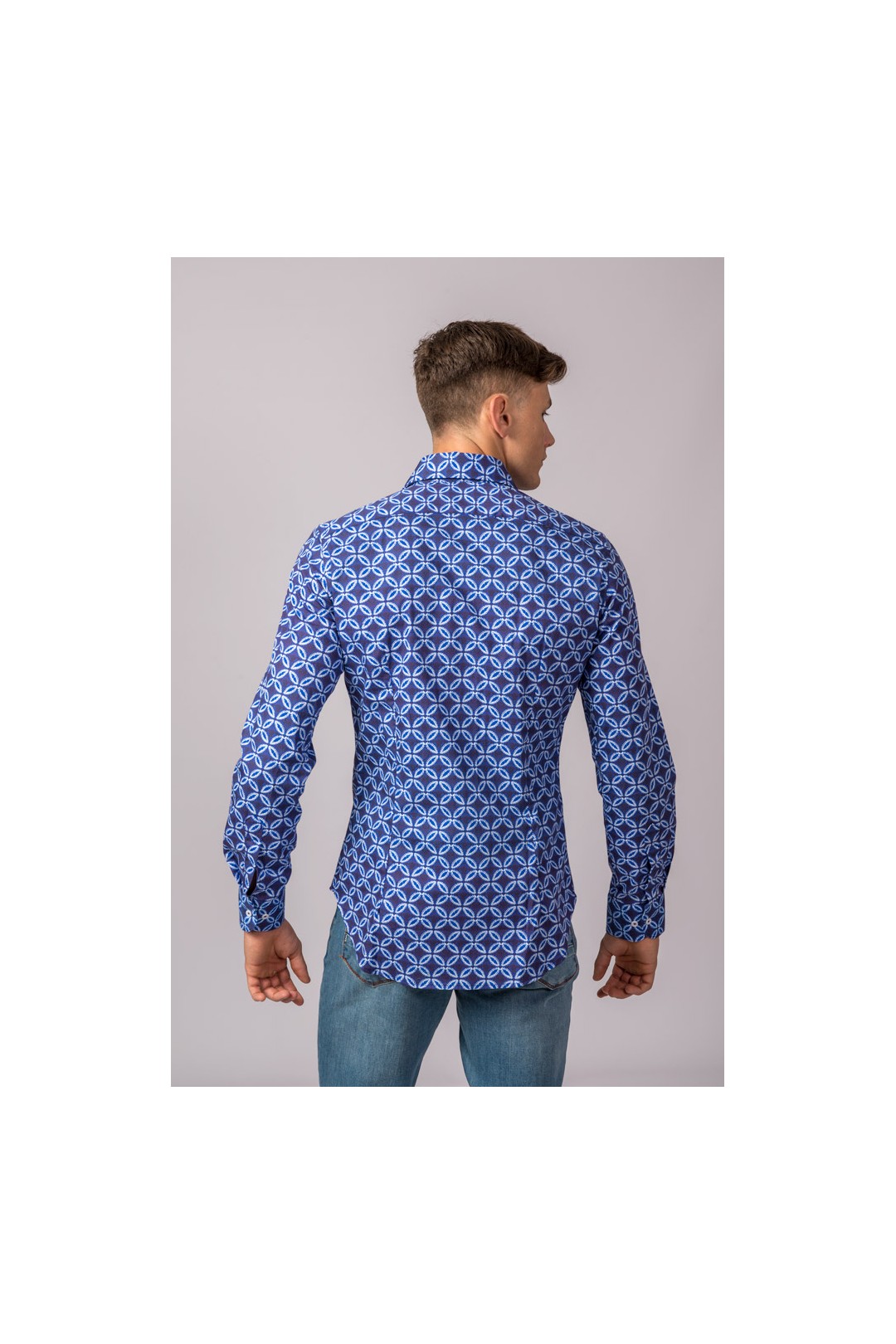 CAMISA FLOR MARINO, CELESTE Y BLANCO