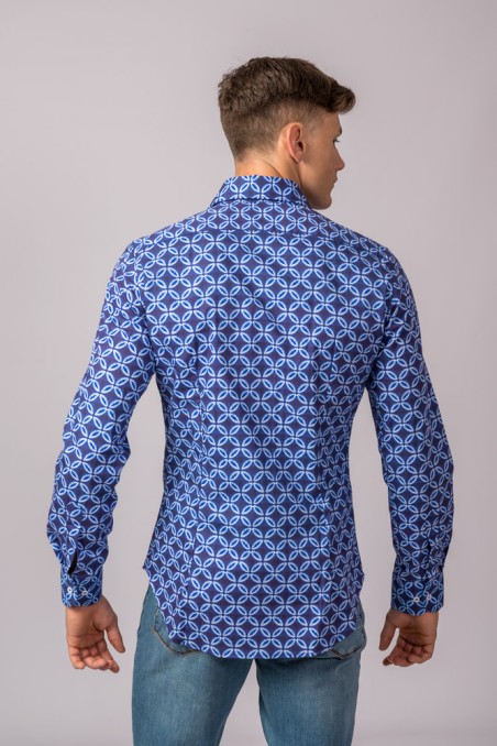 CAMISA FLOR MARINO, CELESTE Y BLANCO