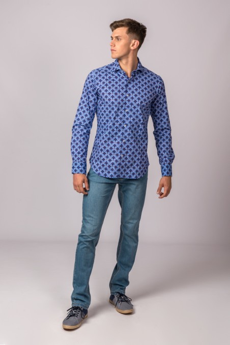 CAMISA FLOR MARINO, CELESTE Y BLANCO
