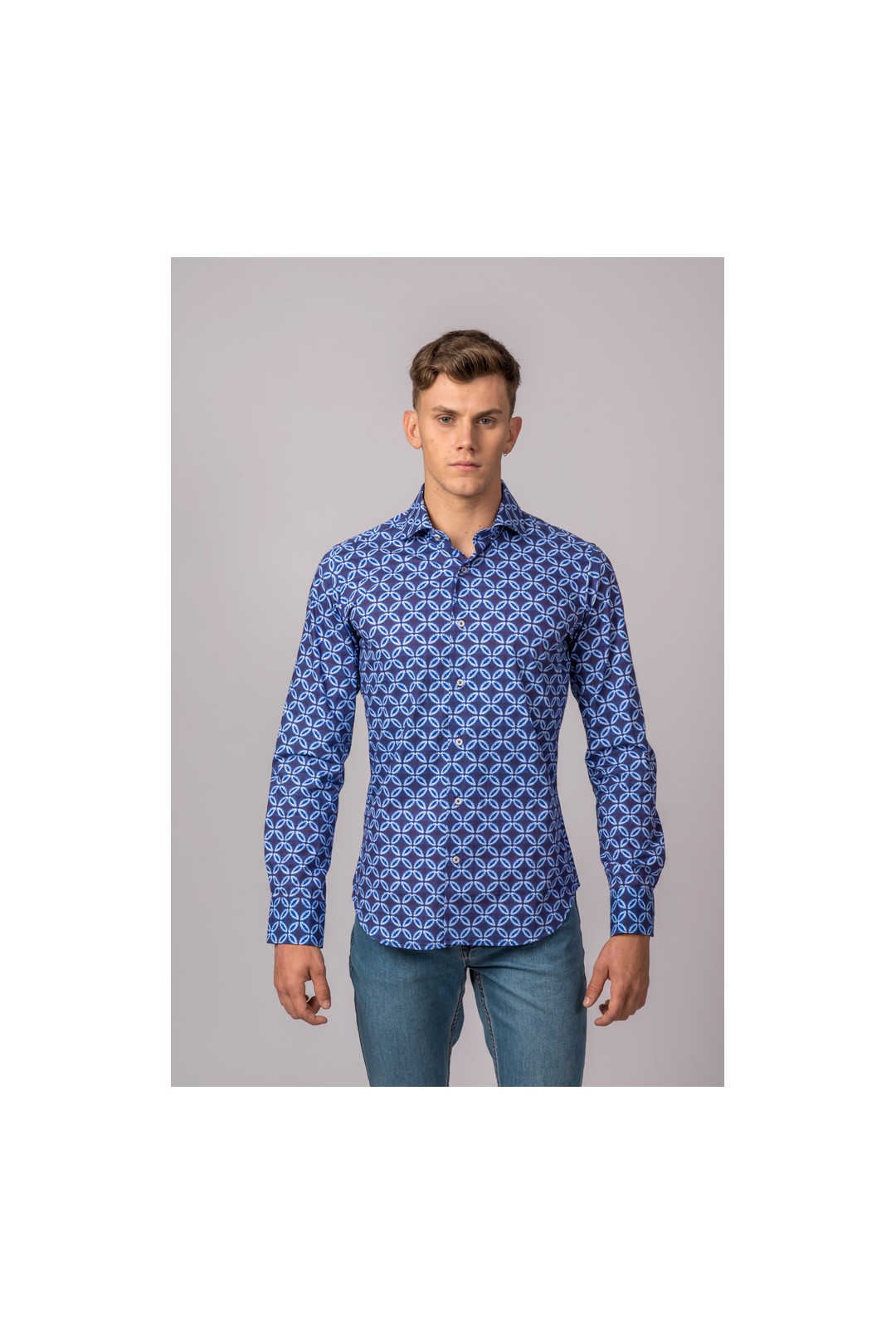 CAMISA FLOR MARINO, CELESTE Y BLANCO
