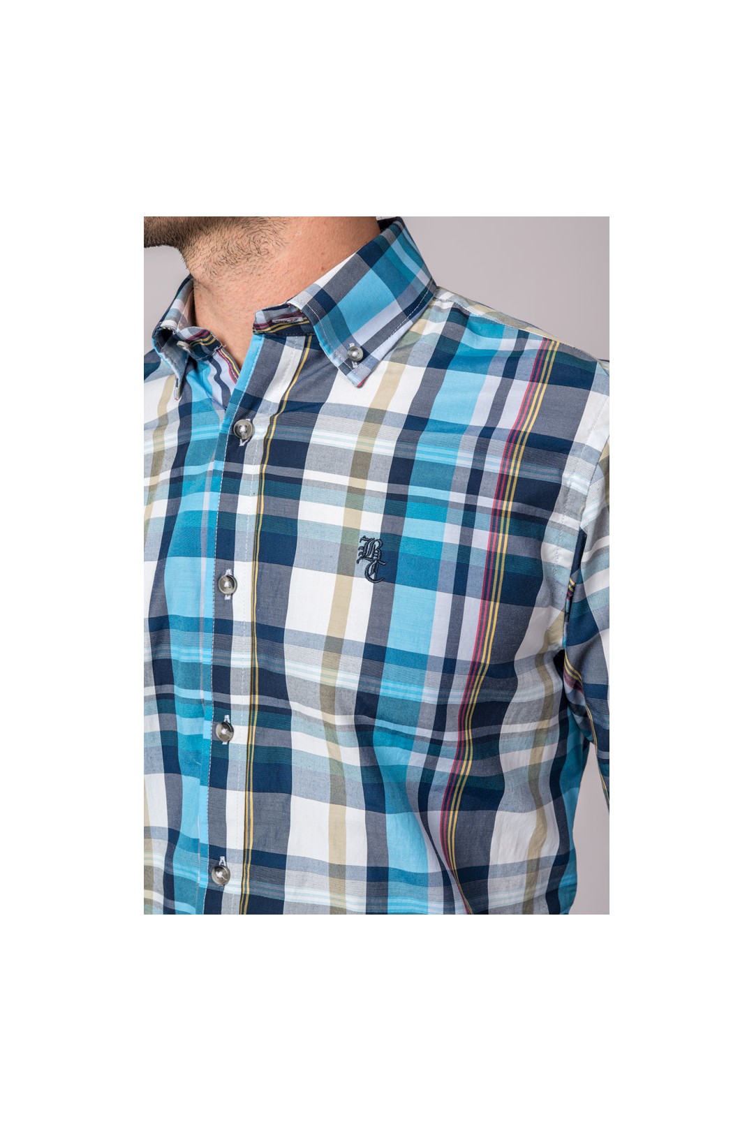 CAMISA CUADROS MARINO, CELESTE Y BLANCO