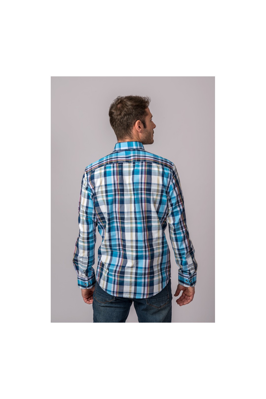 CAMISA CUADROS MARINO, CELESTE Y BLANCO