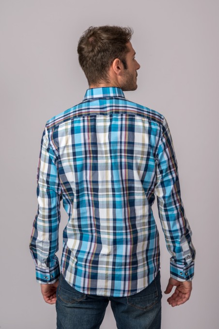 CAMISA CUADROS MARINO, CELESTE Y BLANCO