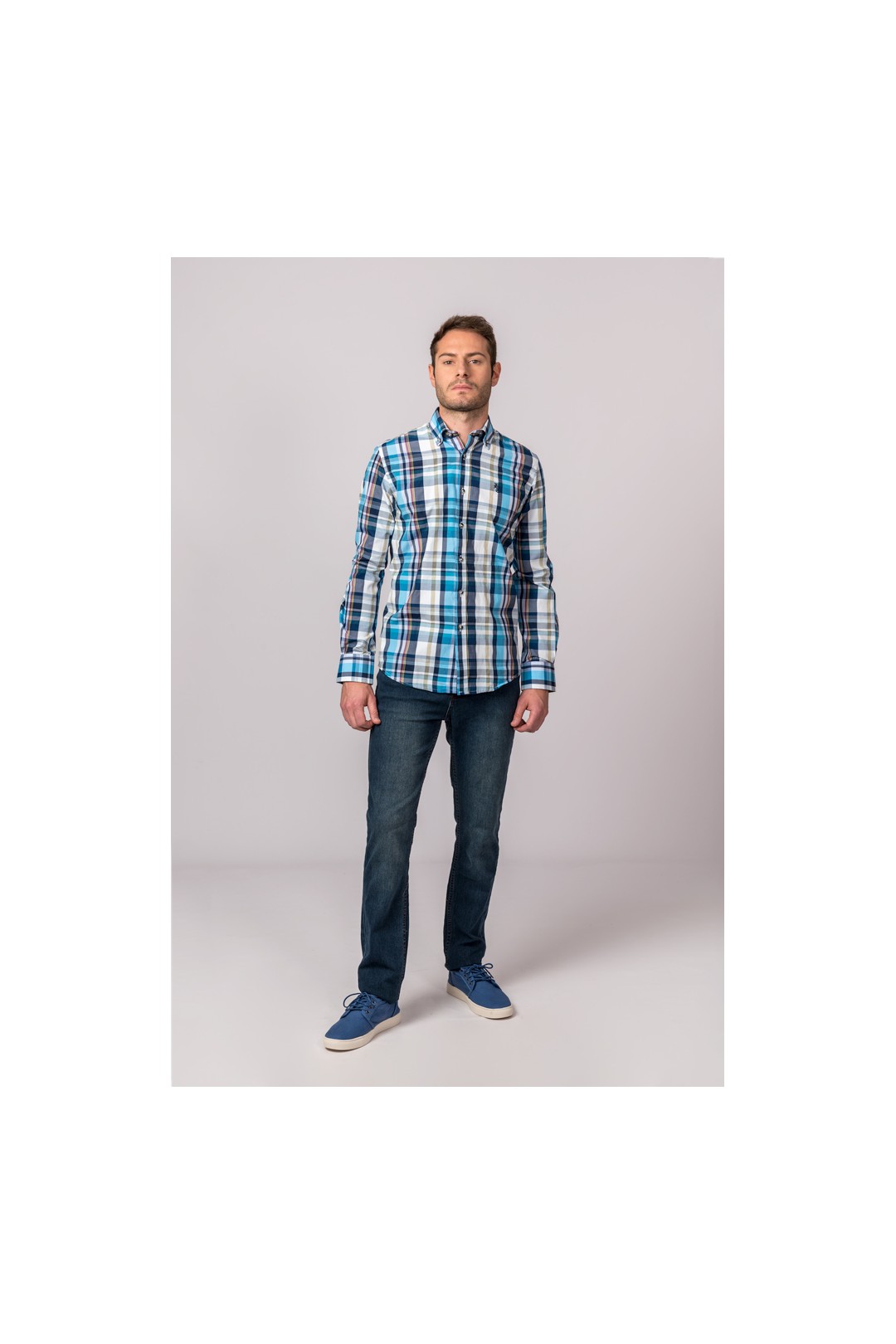 CAMISA CUADROS MARINO, CELESTE Y BLANCO