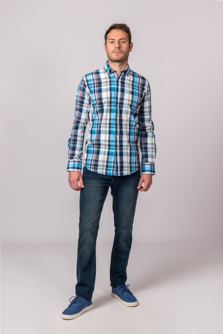 CAMISA CUADROS MARINO, CELESTE Y BLANCO