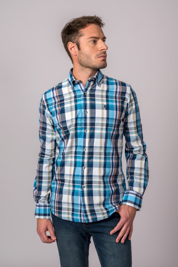 CAMISA CUADROS MARINO, CELESTE Y BLANCO