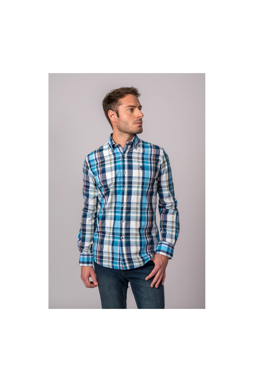 CAMISA CUADROS MARINO, CELESTE Y BLANCO