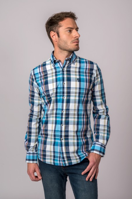 CAMISA CUADROS MARINO, CELESTE Y BLANCO