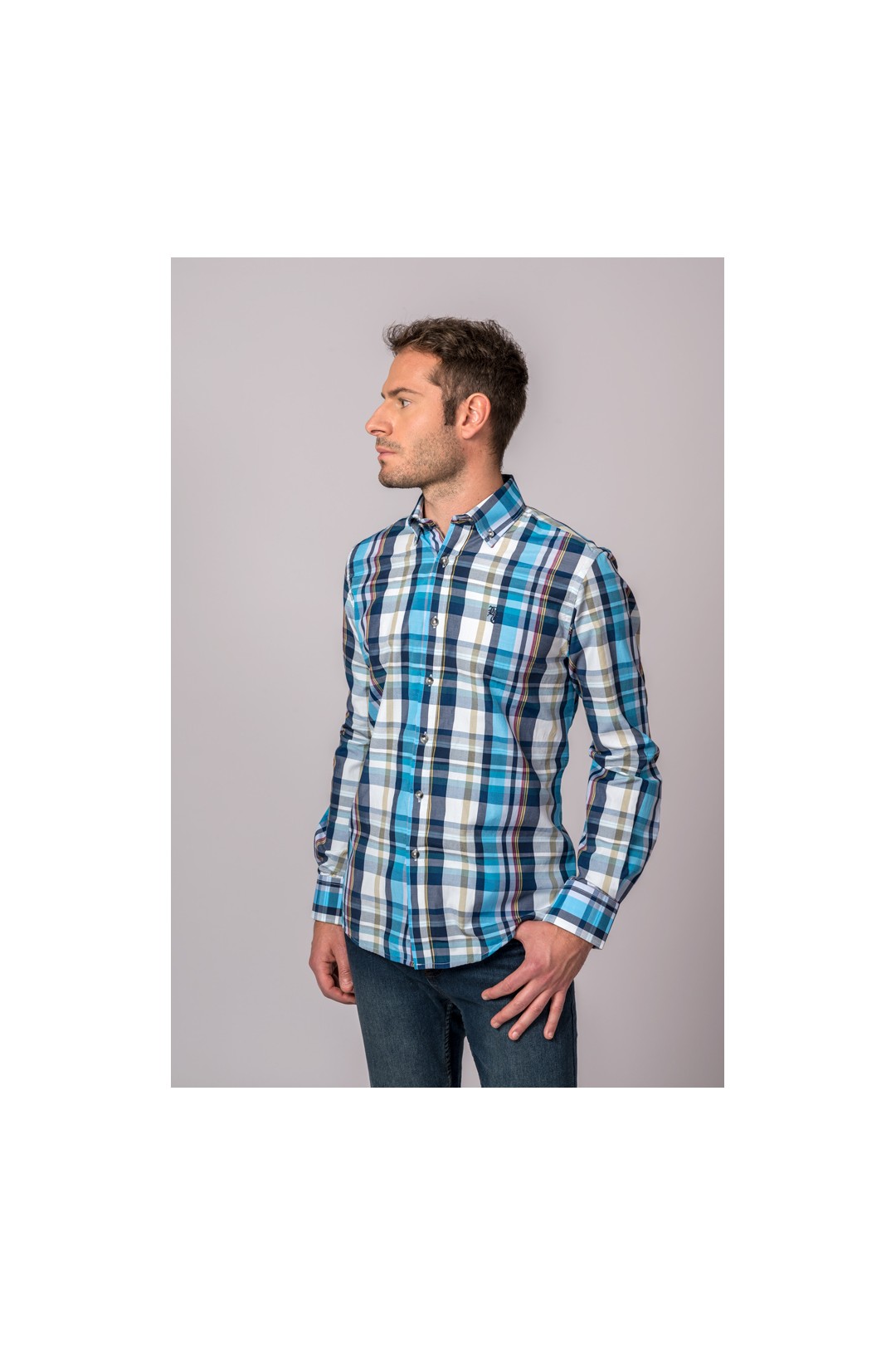 CAMISA CUADROS MARINO, CELESTE Y BLANCO