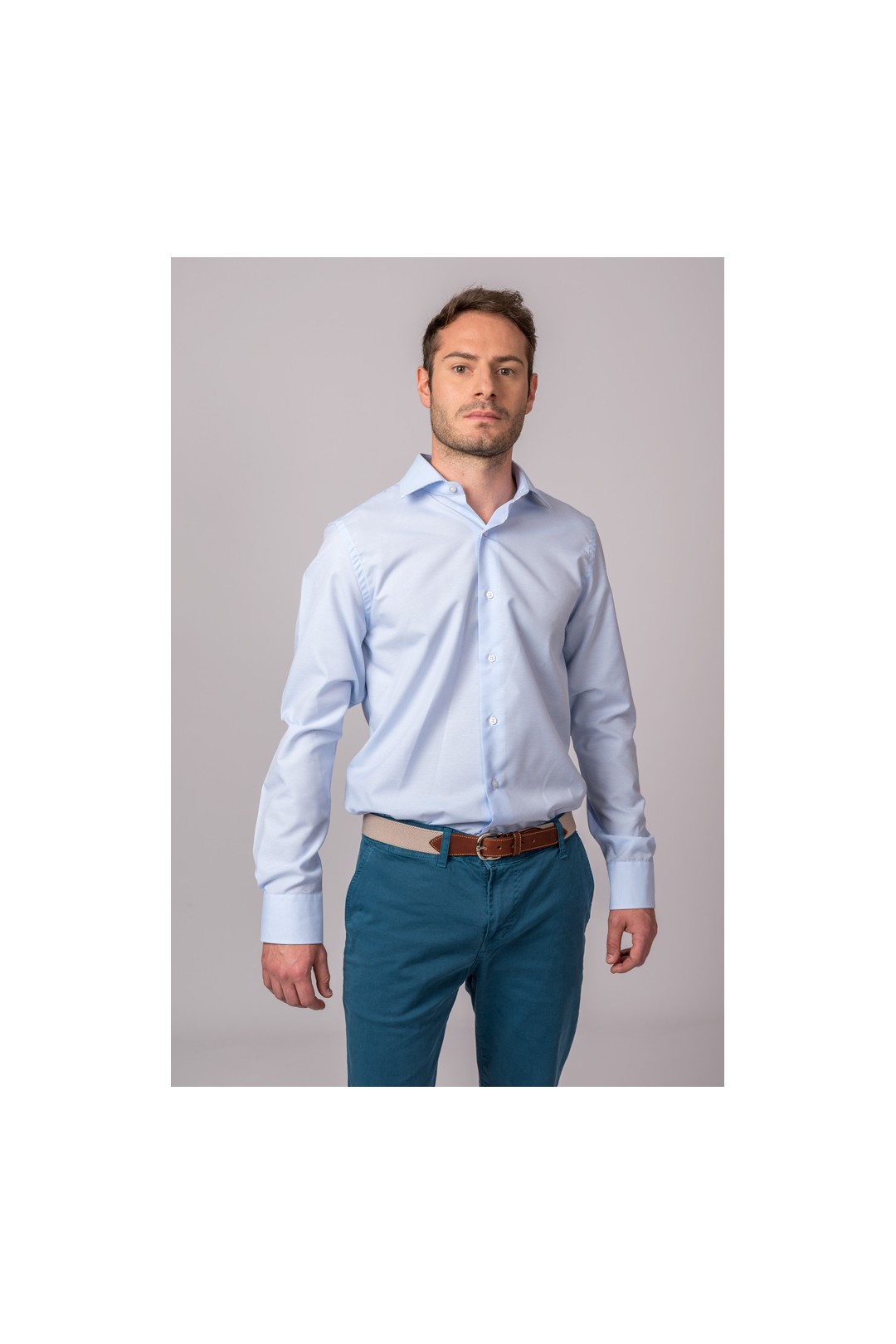 CAMISA FIL A FIL CELESTE