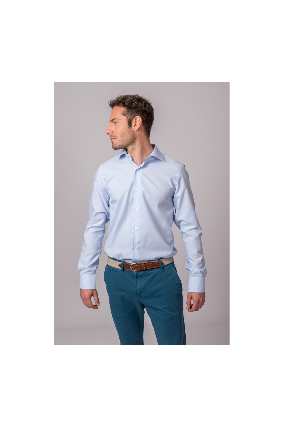 CAMISA FIL A FIL CELESTE