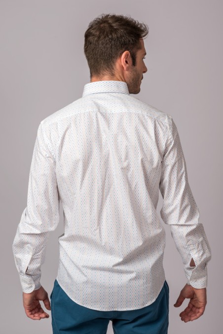 CAMISA PUNTOS BLANCO, AMARILLO, GRIS Y TURQUESA