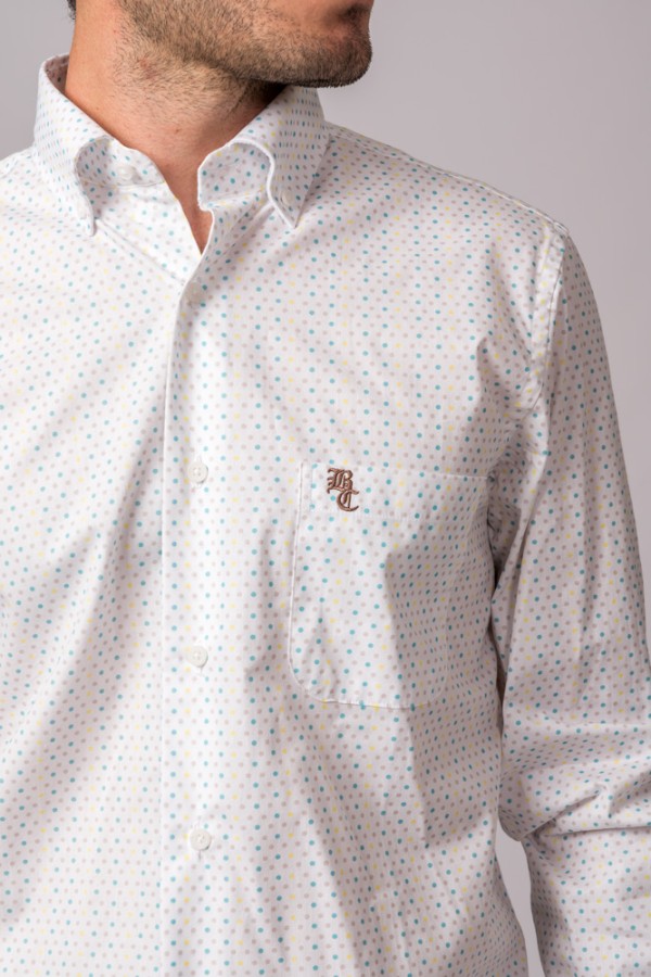 CAMISA PUNTOS BLANCO, AMARILLO, GRIS Y TURQUESA 2