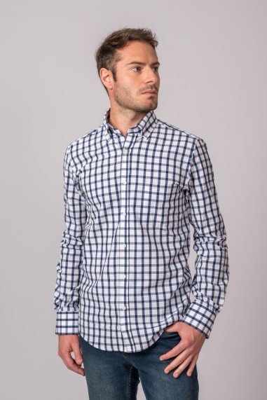CAMISA CUADROS MARINO Y BLANCO