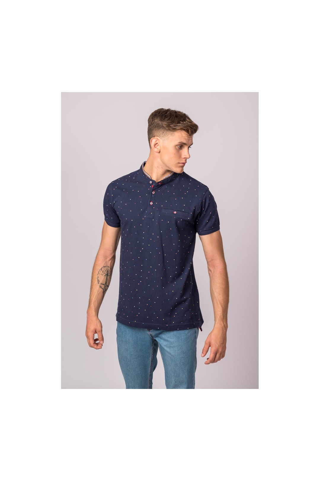 POLO À POIS FANTAISIE MARINE